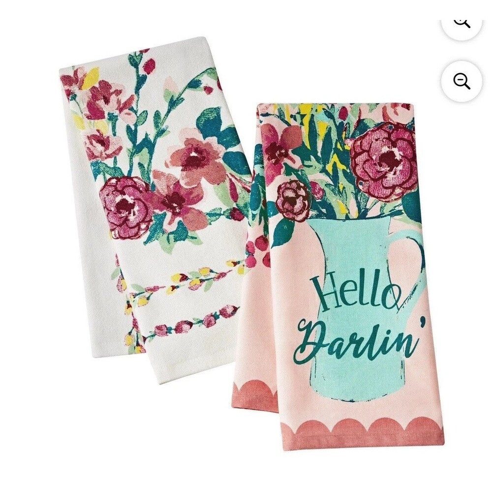 Pioneer Woman Painted Meadow Kitchen Tea Towels Floral Hello Darlin' 2-pc Gift